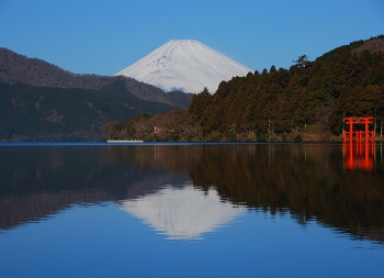 芦ノ湖越しに望む富士山